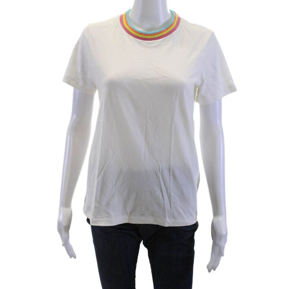 SOL ANGELES Womens Ringer T-Shirt White Cotton Crew Neck Short Sleeve Size S